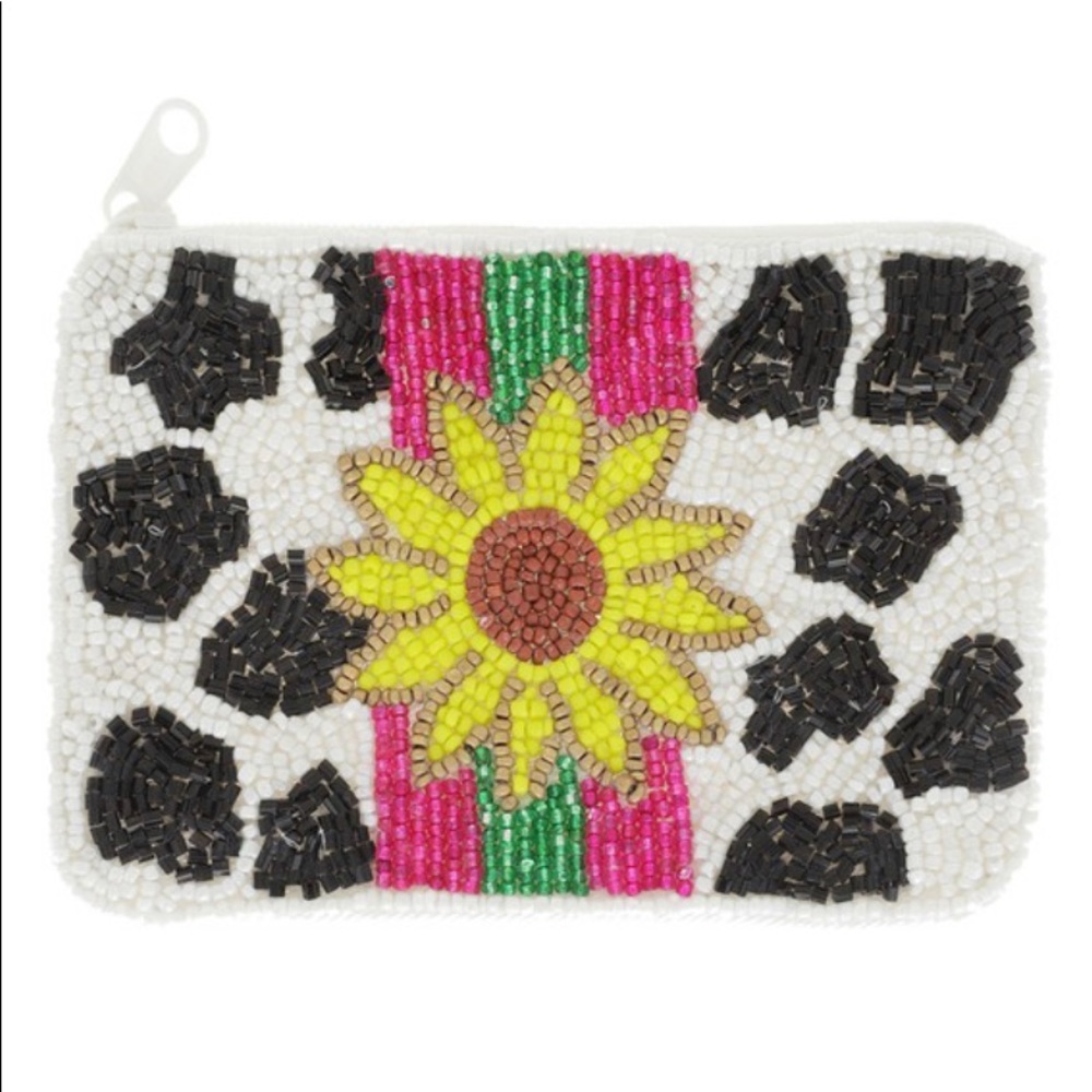 White black yellow pink Sunflower cow print zipper wallet
